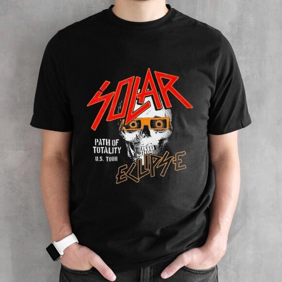 Solar Eclipse Path Of Totality US Tour Graphic T-Shirt Skull Sunglasses Science - Picture 1 of 5